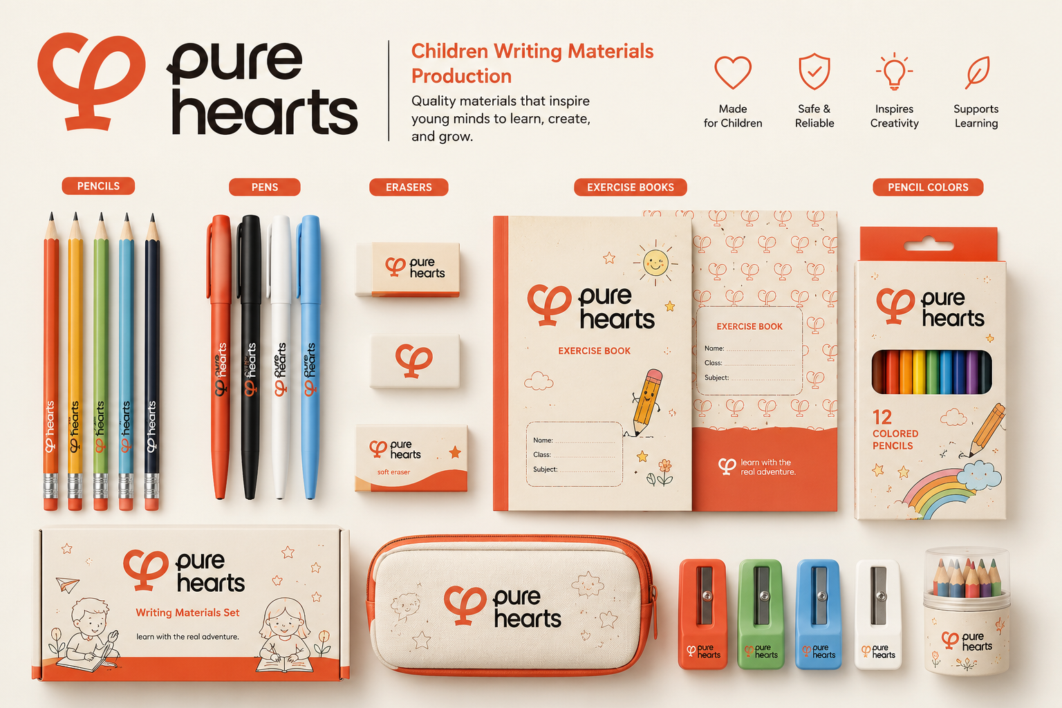 Pure Hearts writing and creative materials collection